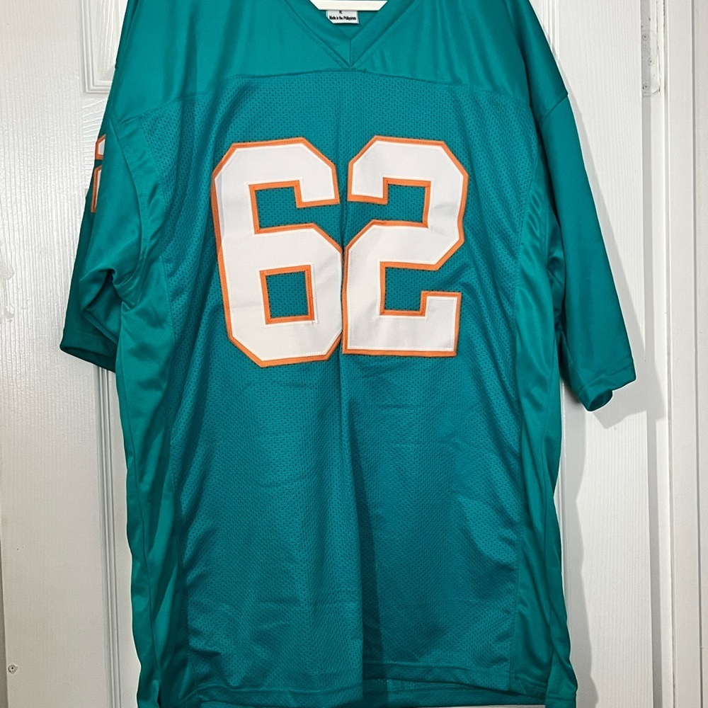 jim langer dolphins autograph Football Jersey with Number 62